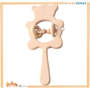 Hochet en Bois Ourson Blanc