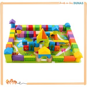 Jeu de Construction en Bois 100 Pièces Multicolores
