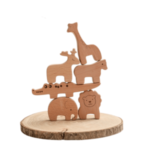 Jeu d’inspiration Montessori d’équilibre avec animaux en bois naturel